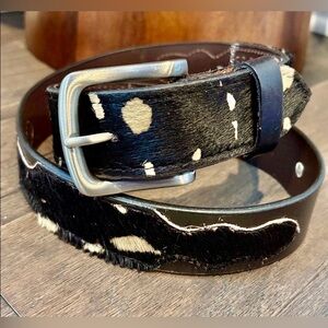 American Bison Genuine Leather, Hair Concho,silvertone removable buckle Western